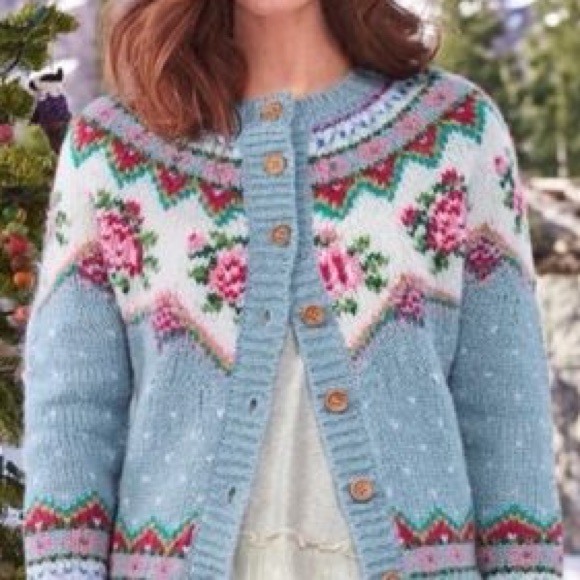 Sundance Sweaters - Sundance Fair Isle Wool Floral Cardigan
